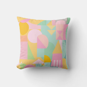 Cute Geometric Shapes Collage in Spring Pastels Cushion