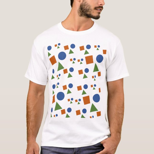Cute Geometric Shapes Pattern in Soft Pastels T-Shirt (Front)