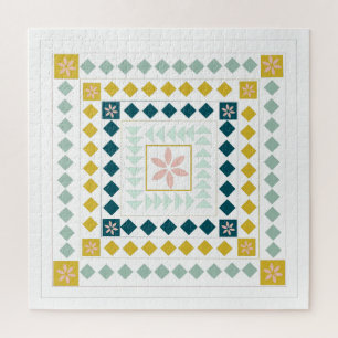Cute Geometric Shapes Quilt in Pastel Colours Jigsaw Puzzle