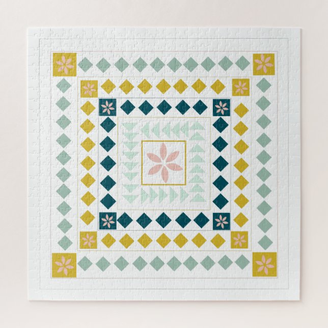 Cute Geometric Shapes Quilt in Pastel Colours Jigsaw Puzzle (Vertical)