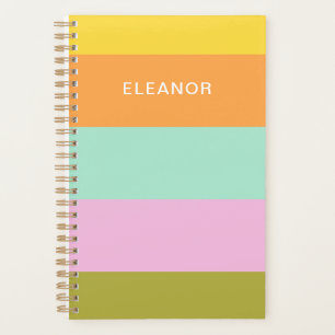 Cute Geometric Stripes Bright Pastels Personalised Planner