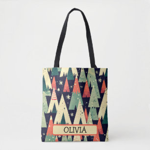 Cute Geometric Trees in Winter Personalised Tote Bag