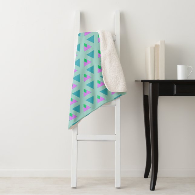 Cute Geometric Triangle Pattern Turquoise Purple Sherpa Blanket (In Situ)