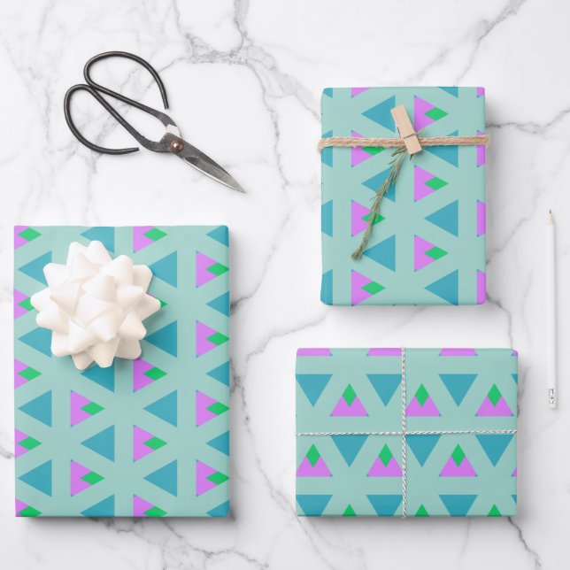 Cute Geometric Triangle Pattern Turquoise Purple Wrapping Paper Sheet (Front)