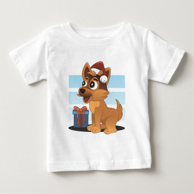 Cute German Shepherd Cartoon  Baby T-Shirt (Front)