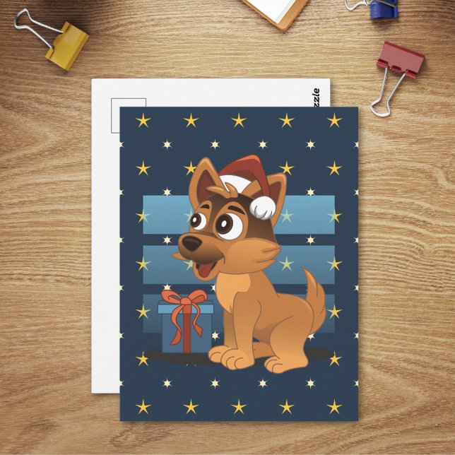 Cute German Shepherd Cartoon Starry night Postcard (Creator Uploaded)