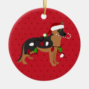 Cute German Shepherd Christmas Ceramic Ornament