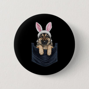 Cute German Shepherd Dog Bunny Hat In Pocket Easte 6 Cm Round Badge
