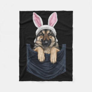 Cute German Shepherd Dog Bunny Hat In Pocket Easte Fleece Blanket