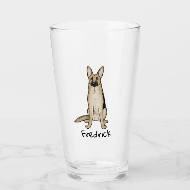 Cute German Shepherd Dog Cartoon Custom Glass (Front)