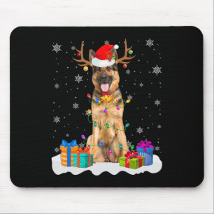 Cute German Shepherd Dog Christmas Lights Santa Ha Mouse Pad