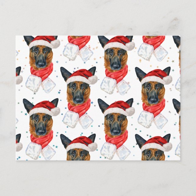 Cute German Shepherd Dog Christmas Pattern Holiday Postcard (Front)