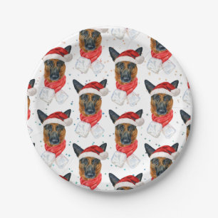 Cute German Shepherd Dog Christmas Pattern Paper Plate