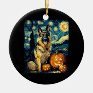 Cute German Shepherd Dog Halloween Jack O Lantern Ceramic Ornament