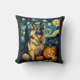 Cute German Shepherd Dog Halloween Jack O Lantern Cushion