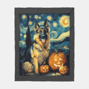 Cute German Shepherd Dog Halloween Jack O Lantern Fleece Blanket