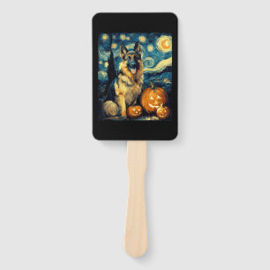 Cute German Shepherd Dog Halloween Jack O Lantern Hand Fan