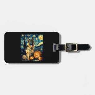 Cute German Shepherd Dog Halloween Jack O Lantern  Luggage Tag