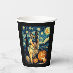 Cute German Shepherd Dog Halloween Jack O Lantern Paper Cups