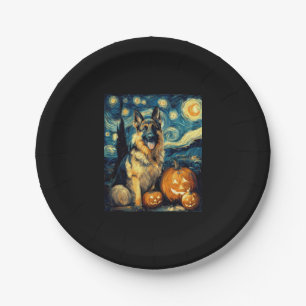 Cute German Shepherd Dog Halloween Jack O Lantern  Paper Plate