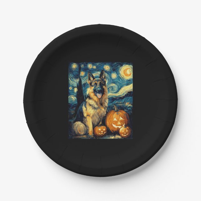 Cute German Shepherd Dog Halloween Jack O Lantern  Paper Plate (Front)