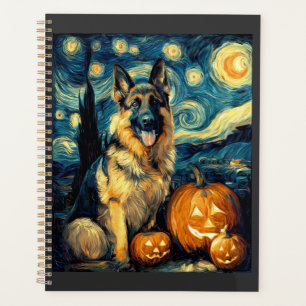 Cute German Shepherd Dog Halloween Jack O Lantern Planner