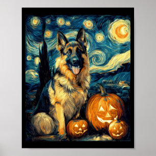 Cute German Shepherd Dog Halloween Jack O Lantern Poster