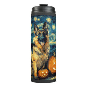 Cute German Shepherd Dog Halloween Jack O Lantern Thermal Tumbler