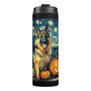 Cute German Shepherd Dog Halloween Jack O Lantern Thermal Tumbler