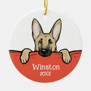 Cute German Shepherd Dog Personalized Ceramic Ornament