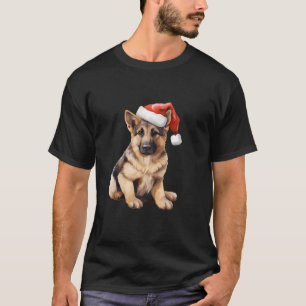 Cute German Shepherd Dog Puppy with Santa Hat Chri T-Shirt