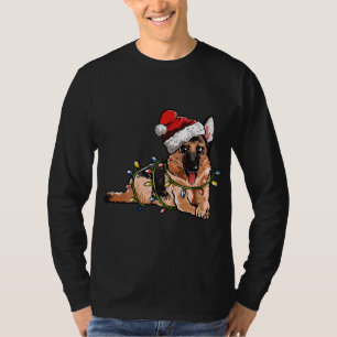 Cute German Shepherd Dog Santa Christmas Tree Ligh T-Shirt
