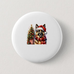 Cute German Shepherd Dog Santa Hat Christmas Tree 6 Cm Round Badge