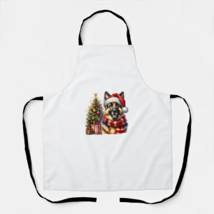 Cute German Shepherd Dog Santa Hat Christmas Tree Apron