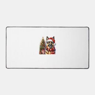Cute German Shepherd Dog Santa Hat Christmas Tree Desk Mat