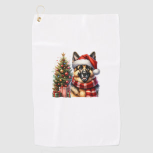 Cute German Shepherd Dog Santa Hat Christmas Tree Golf Towel