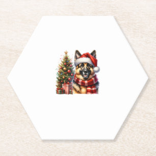 Cute German Shepherd Dog Santa Hat Christmas Tree  Paper Coaster