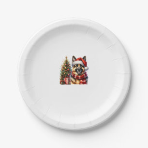 Cute German Shepherd Dog Santa Hat Christmas Tree  Paper Plate
