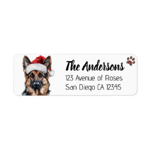 Cute German Shepherd Dog with Santa Hat Return Address Label
