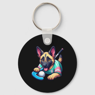 Cute German Shepherd Field Hockey Puppy Mascot Key Ring
