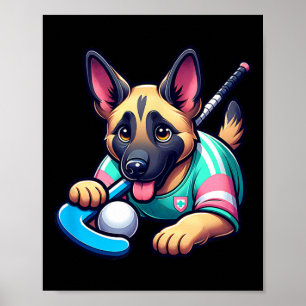 Cute German Shepherd Field Hockey Puppy Mascot Poster