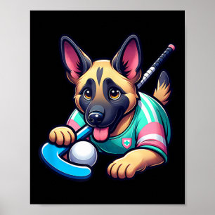 Cute German Shepherd Field Hockey Puppy Mascot Poster