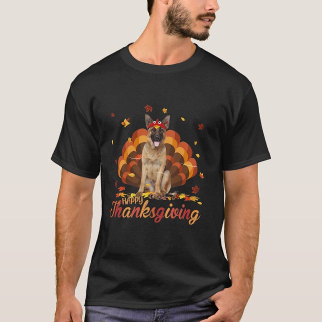 Cute German Shepherd Happy Thanksgiving Turkey Dog T-Shirt (Front)