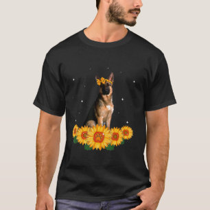 Cute German Shepherd Headband Sunflower Women T-Shirt