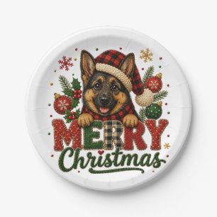 Cute German Shepherd Merry Christmas Paper Plate