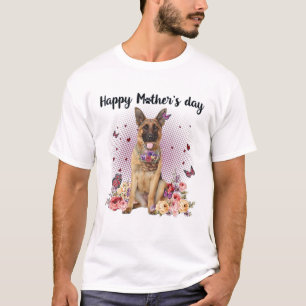 Cute German Shepherd Mum Flower Happy Mother's Day T-Shirt