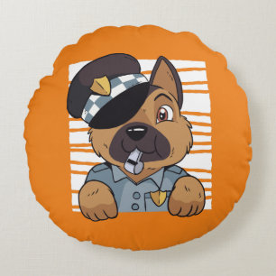 Cute German Shepherd Police Puppy Round Cushion