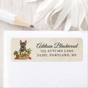 Cute German Shepherd Puppy Basket of Apples Return Address Label