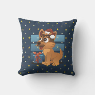 Cute German Shepherd puppy Cartoon Starry night Cushion