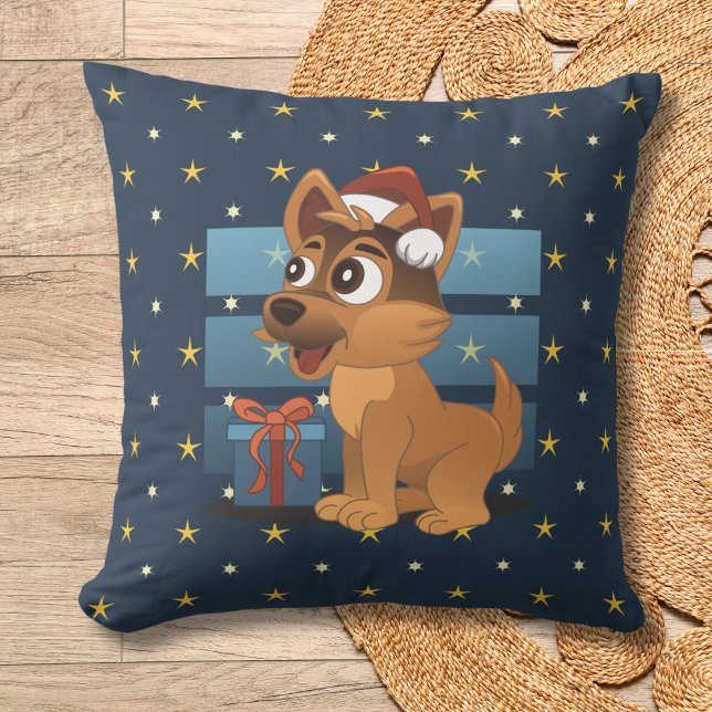 Cute German Shepherd puppy Cartoon Starry night Cushion (Creator Uploaded)